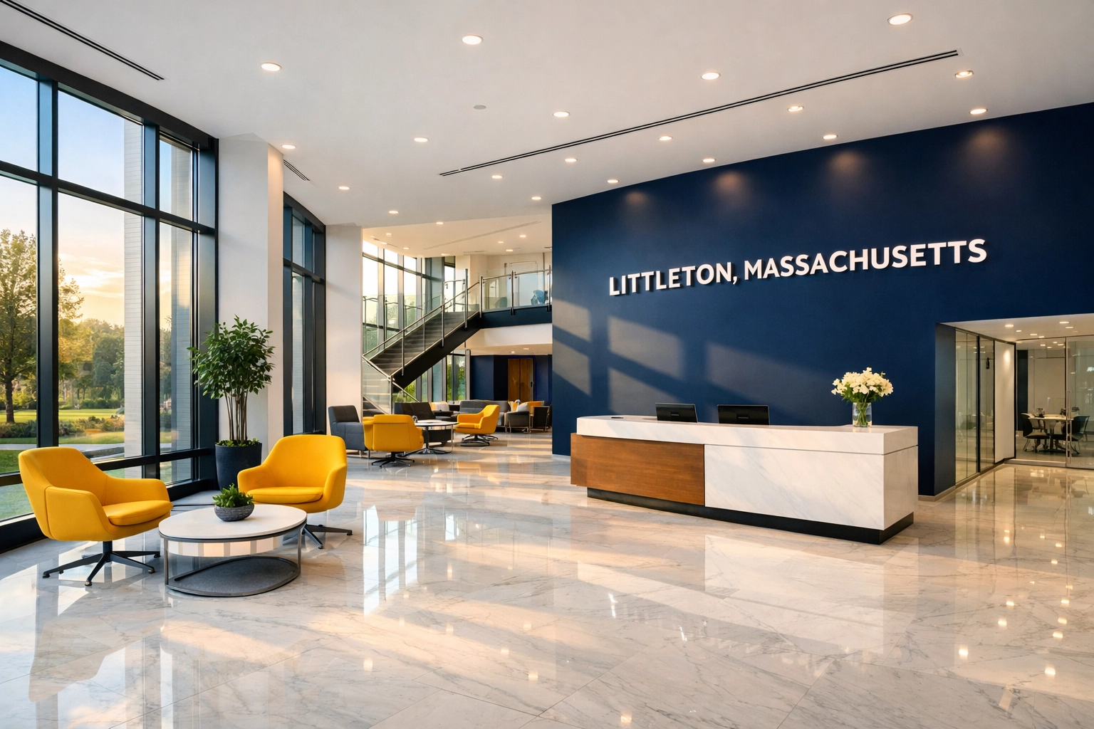 Clean corporate lobby in Littleton demonstrating expert commercial cleaning Littleton standards.