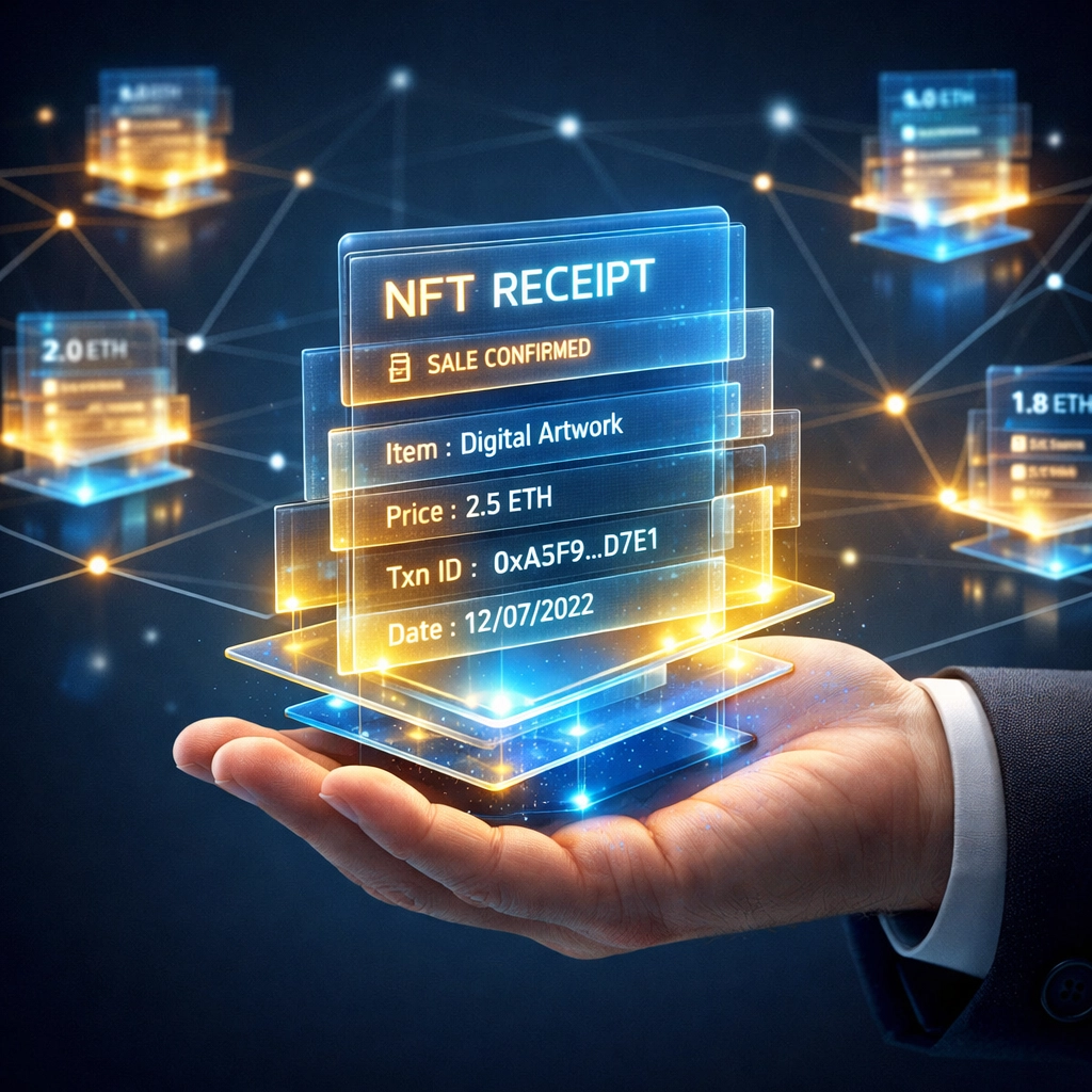 Merchant holding NFT receipt token with decentralized receivables network for instant liquidity
