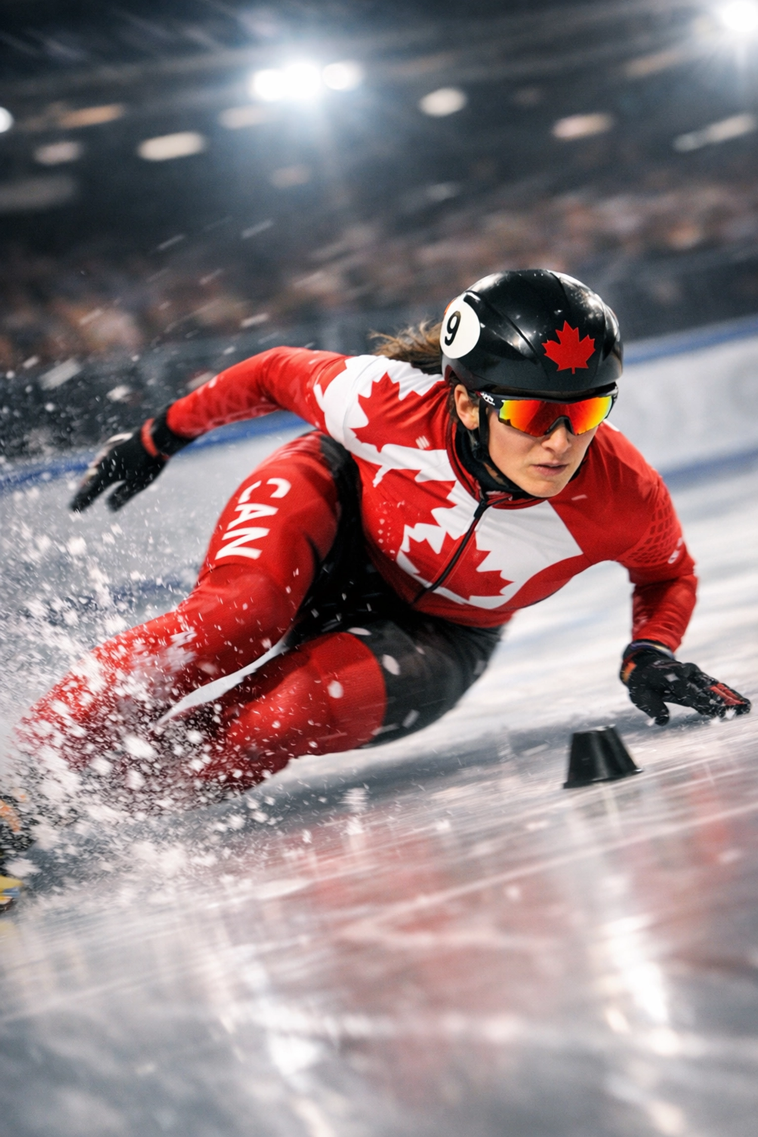 Canadian speed skater Courtney Sarault racing in 1,000m event at Milano Cortina 2026 Winter Olympics