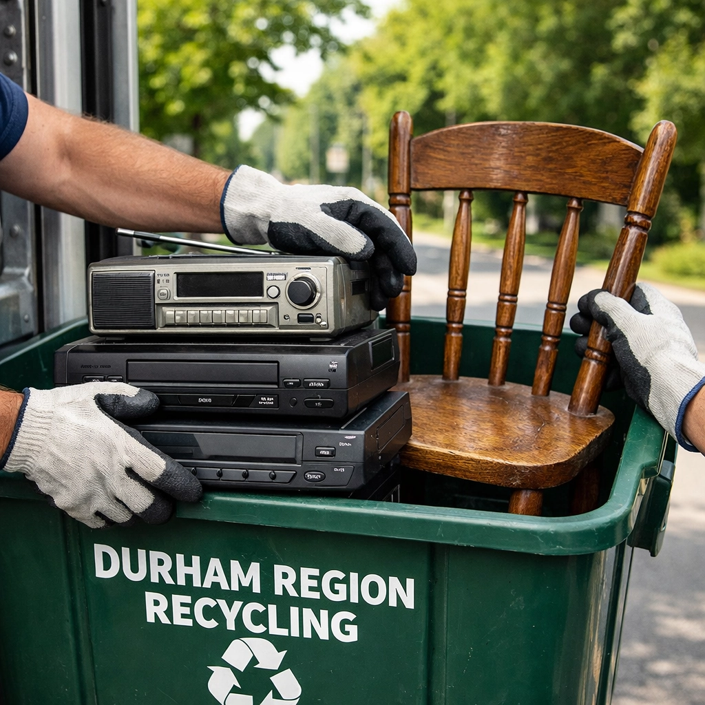Professional junk removal in Durham Region featuring responsible recycling of old electronics.