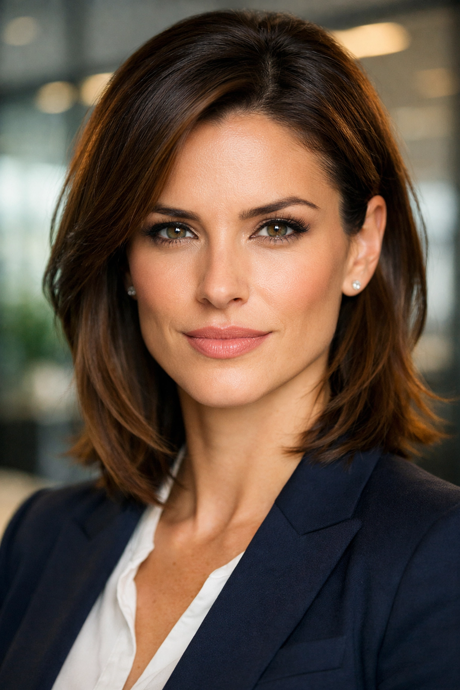 Woman using the chin out technique for a sharp jawline, a key professional corporate headshot tip for posing.