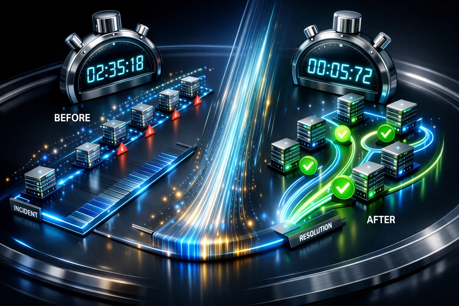 Accelerated ServiceNow incident resolution workflow demonstrating reduced MTTR with automation