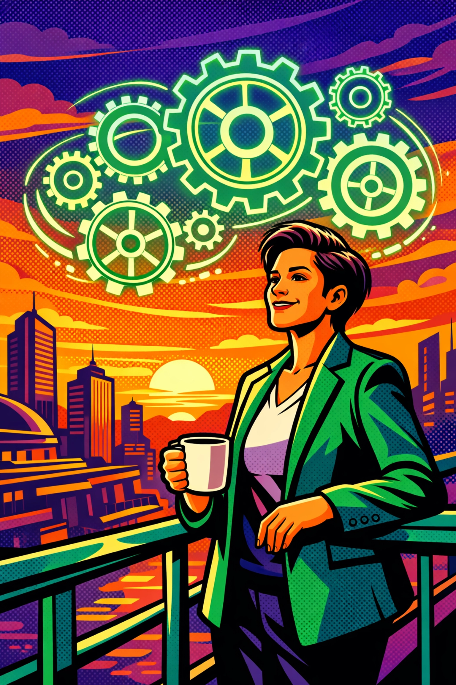 Relaxed business owner at sunset as workflow automation for small business handles scaling tasks.