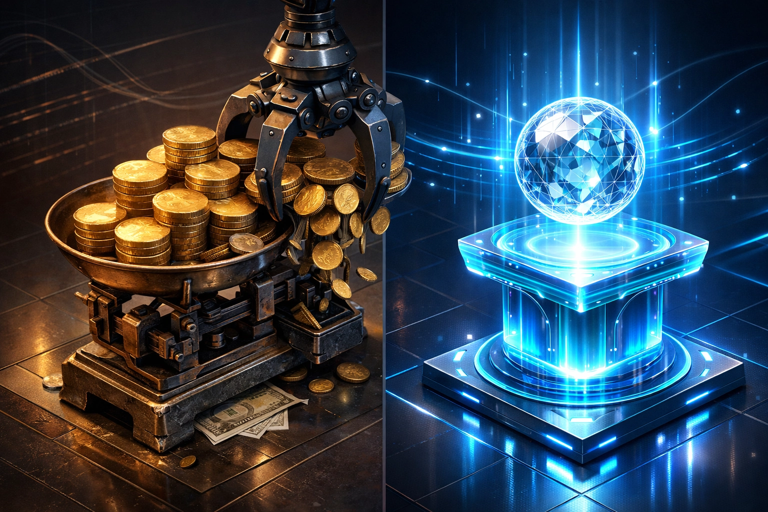 Comparison of legacy crypto payment fees vs Larecoin.ai efficient gas-only Web3 POS transaction model.