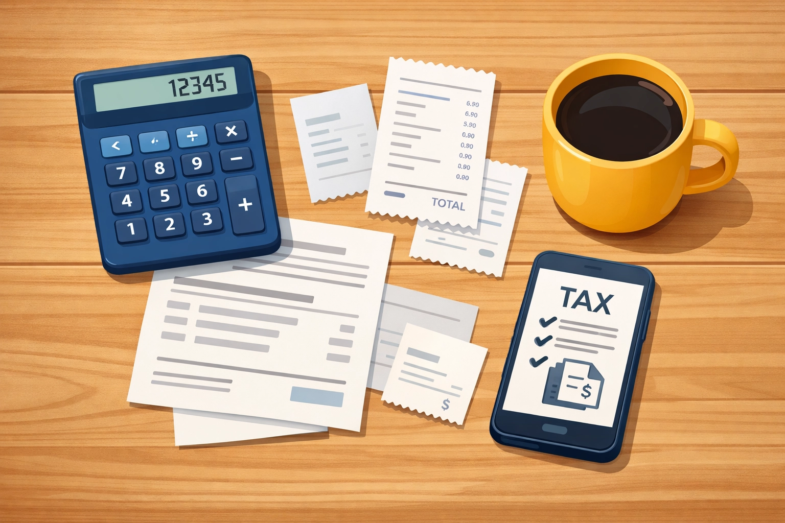 Tax preparation workspace with calculator and documents for New Haven taxpayers