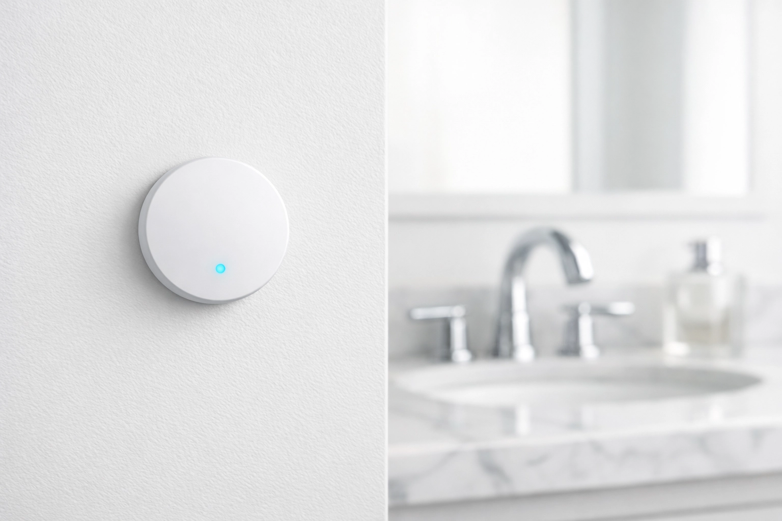 Smart sensor mounted in apartment bathroom for automated make-ready monitoring