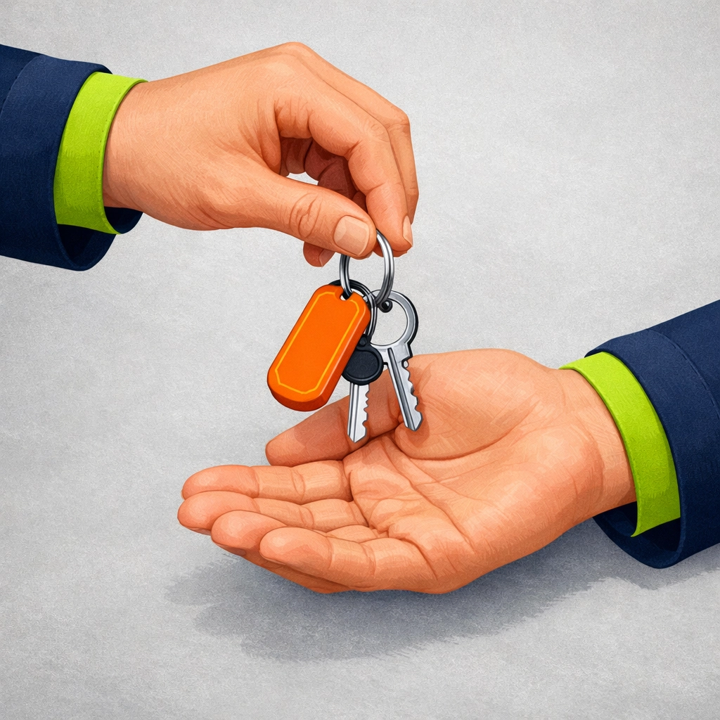 Handing over new keys after a professional lock replacement service by a Bristol locksmith.