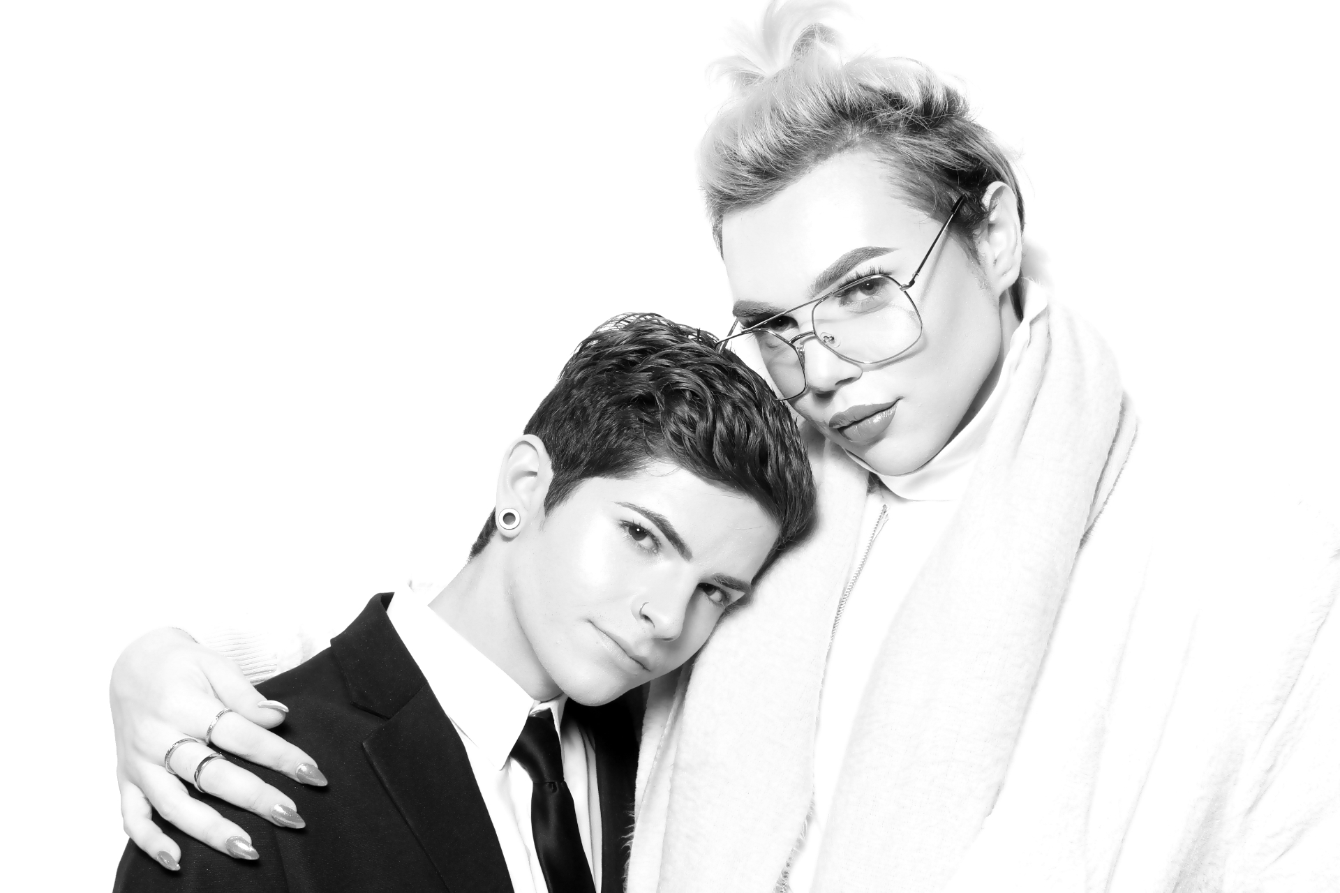 High-Contrast Black-and-White Photo Booth Portrait