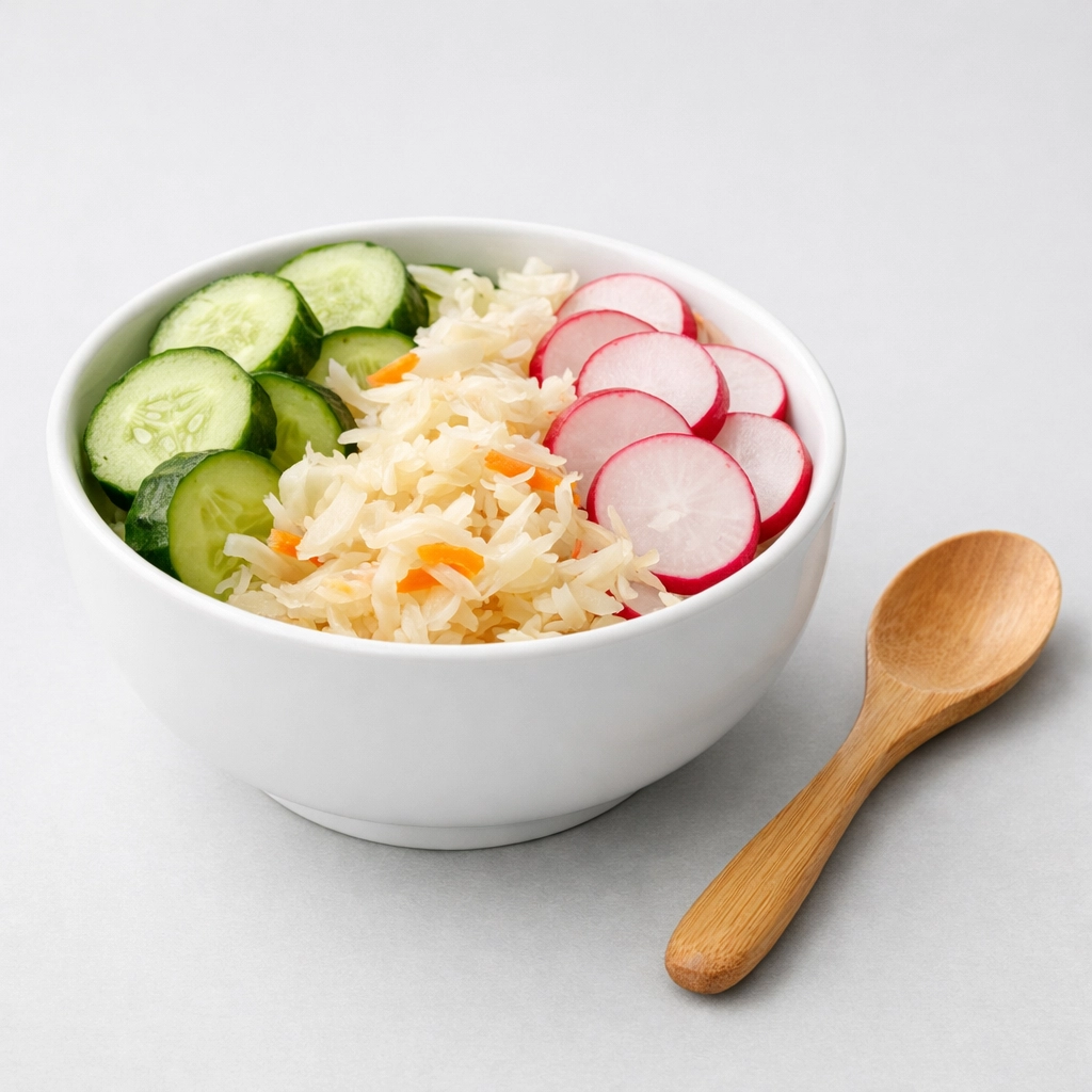 A bowl of fermented sauerkraut and vegetables served to support metabolic and digestive health.