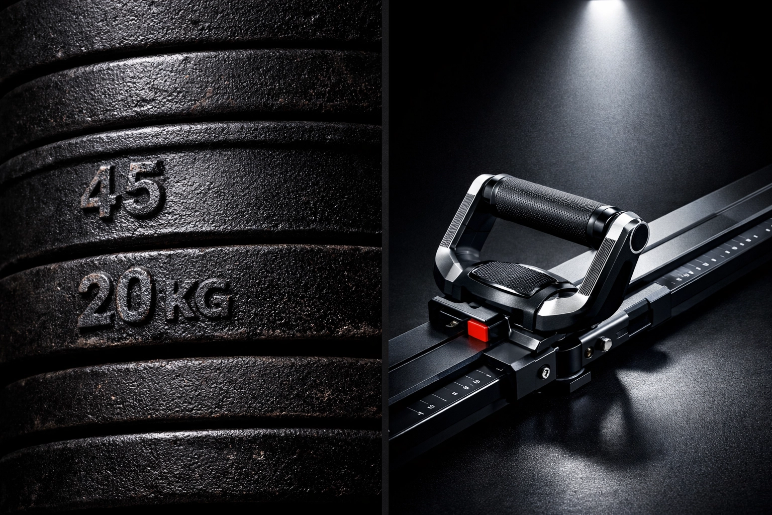 Sleek resistance training handle and modern slider for a versatile home gym setup.