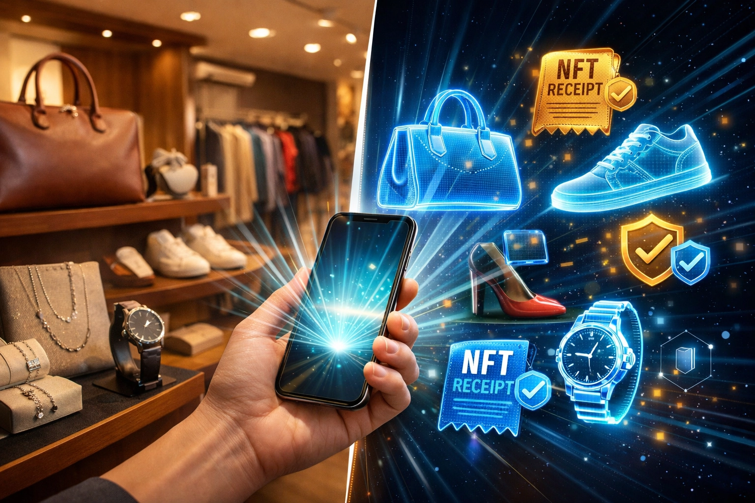 Physical retail store enhanced with augmented reality product visualization and NFT receipts