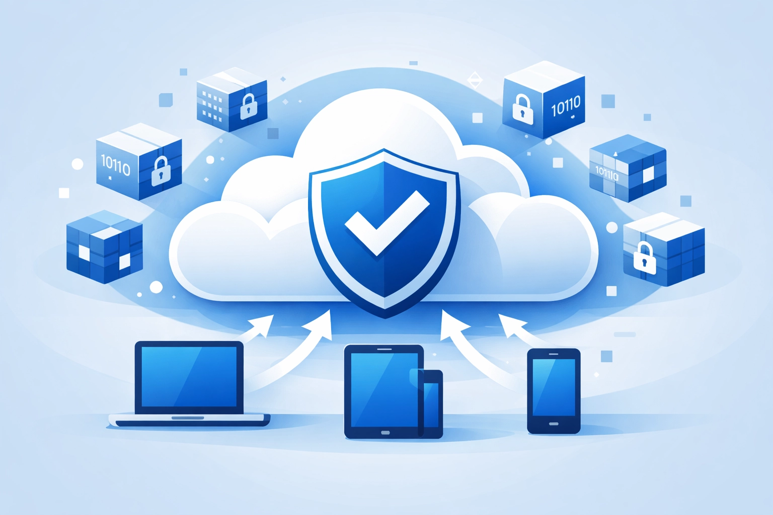 Encrypted cloud backup system protecting contractor data from multiple devices