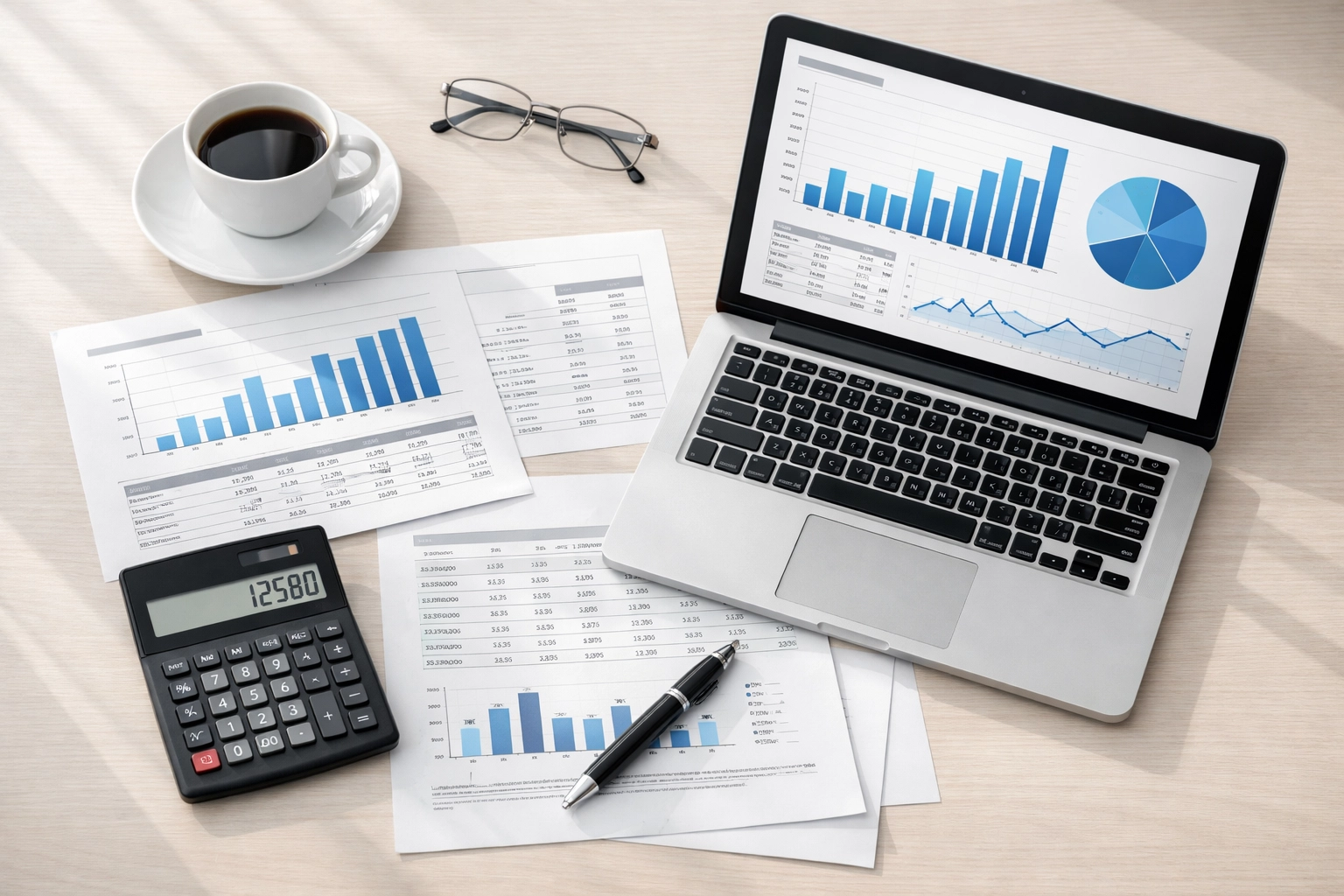 Organized business financial documents and spreadsheets for Mississippi business valuation