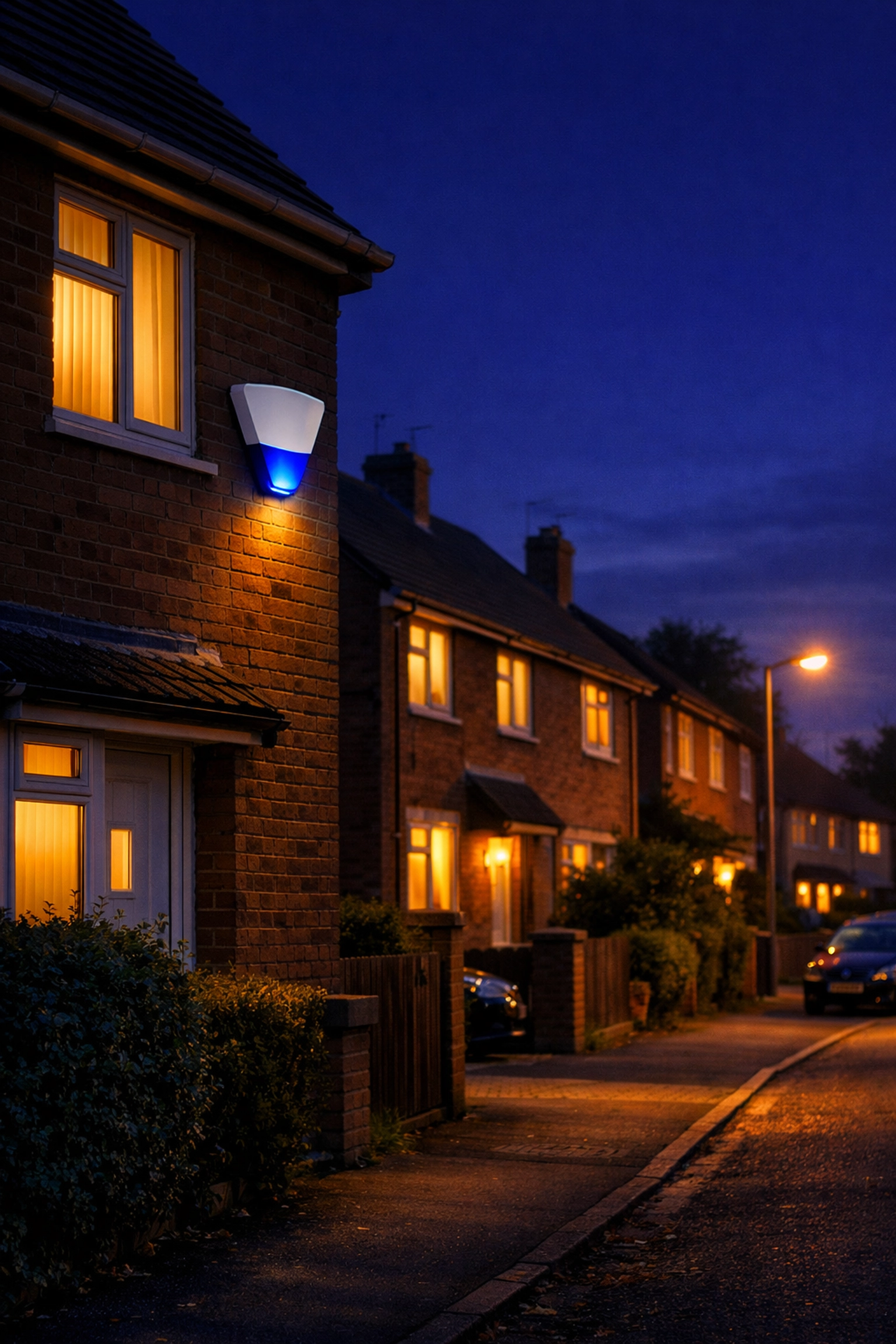 Sleek external burglar alarm bell box providing peace of mind for a secure Melksham residence.