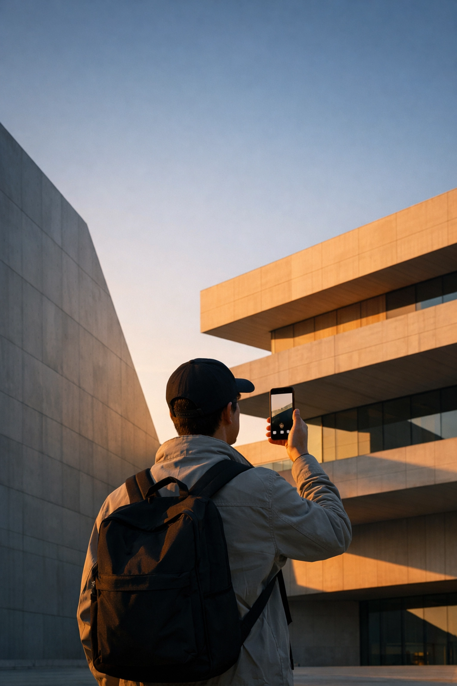 A traveler using a smartphone AR guide to discover architectural and cultural neighborhood history.