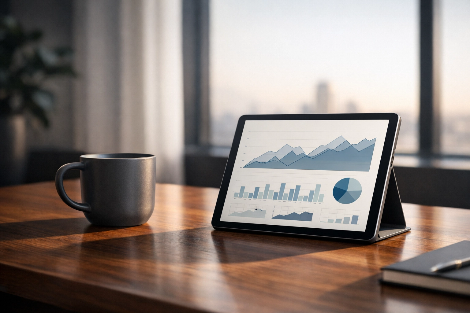 Financial dashboard on a tablet for outsourced controller services and monthly close checklist reviews.