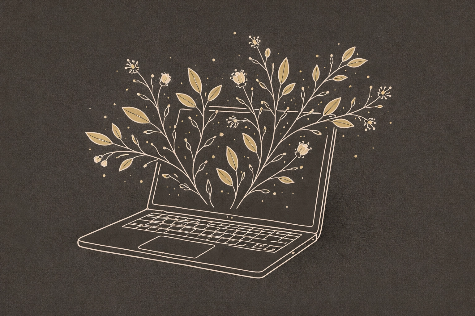 Illustration of a laptop sprouting nature elements, symbolizing natural aesthetics in website design