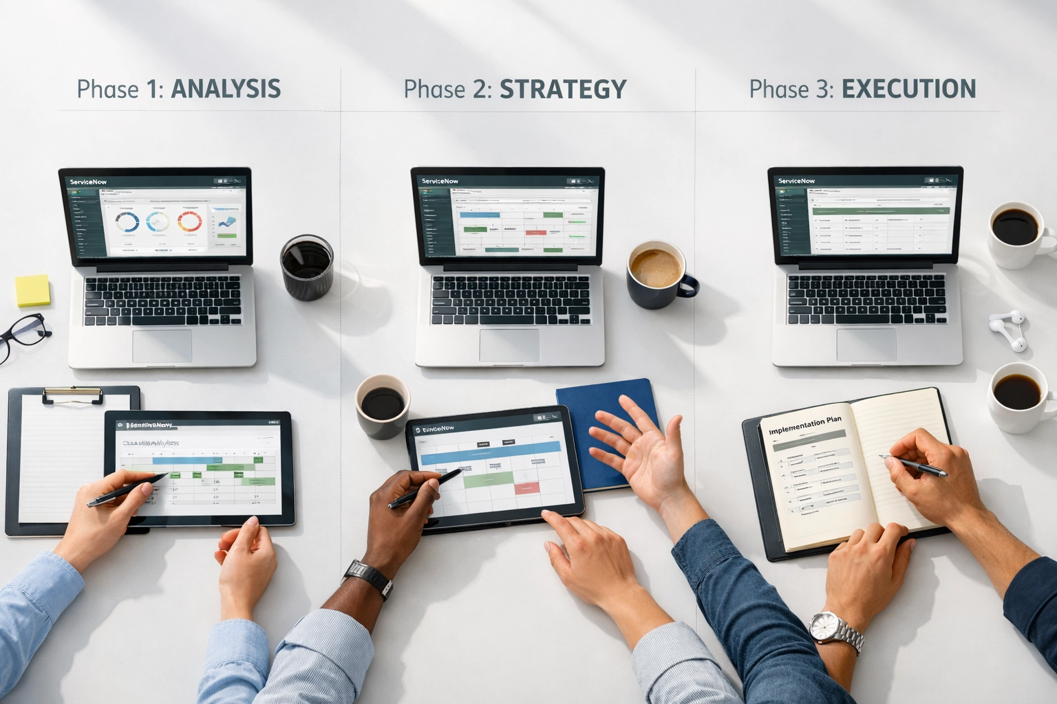 ServiceNow consulting team planning three-phase ITOM implementation strategy for 2026