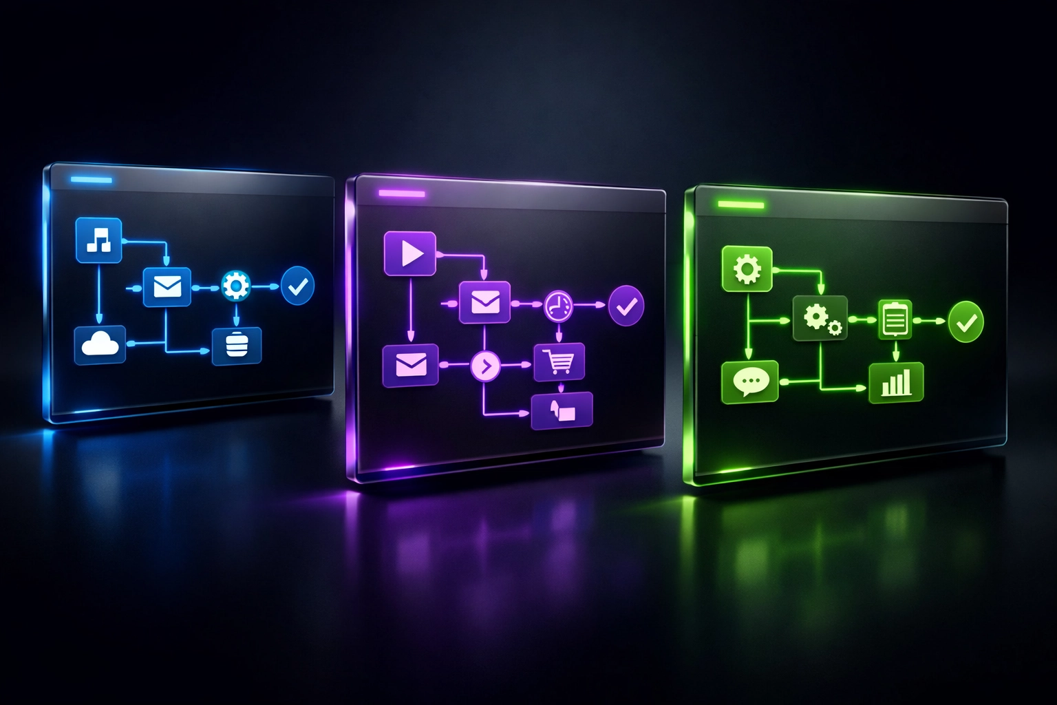 Comparison of automation platforms including Zapier, Make, and n8n workflow interfaces