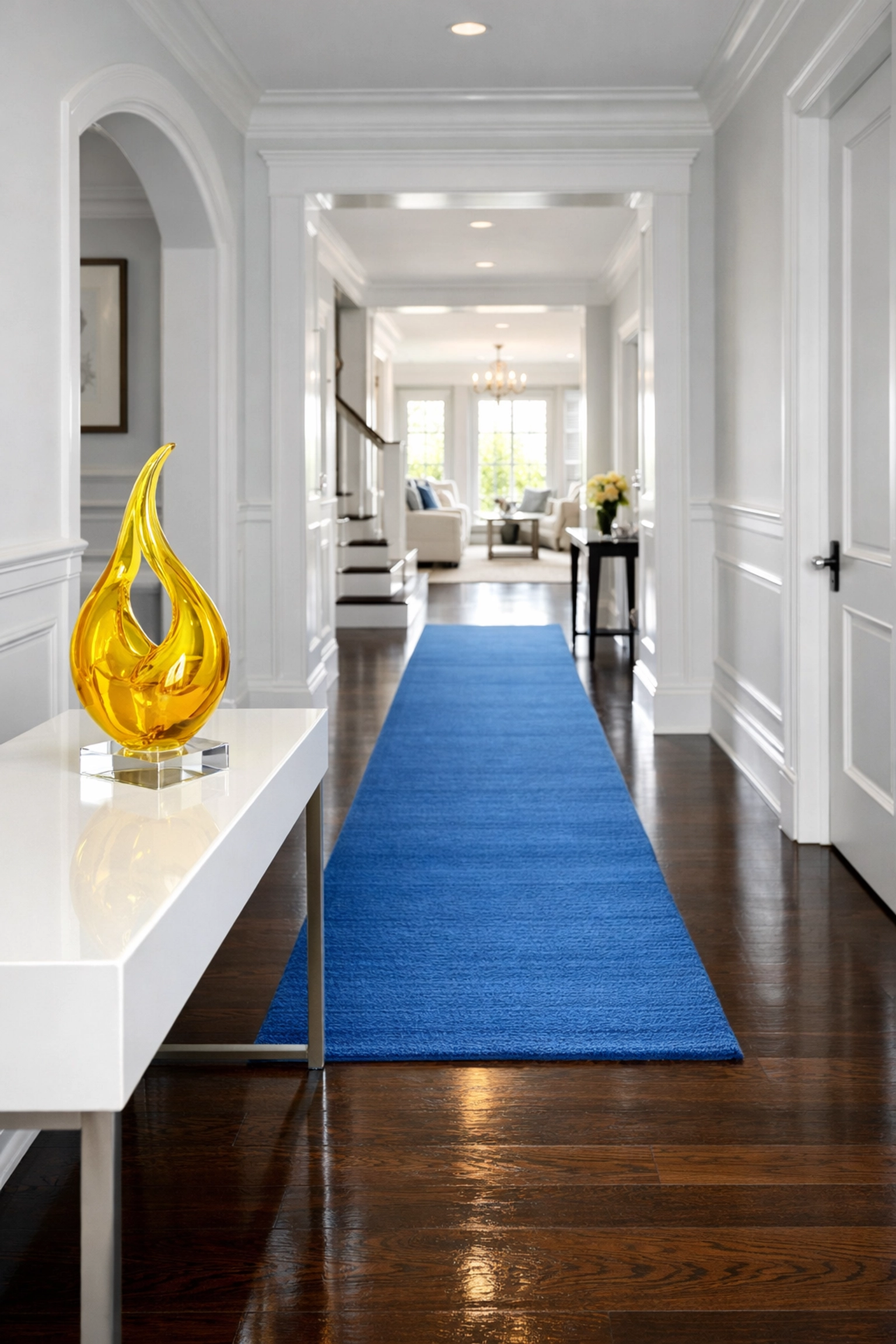 A bright, professionally cleaned luxury home entryway in Stow, MA, with polished floors and a fresh feel.
