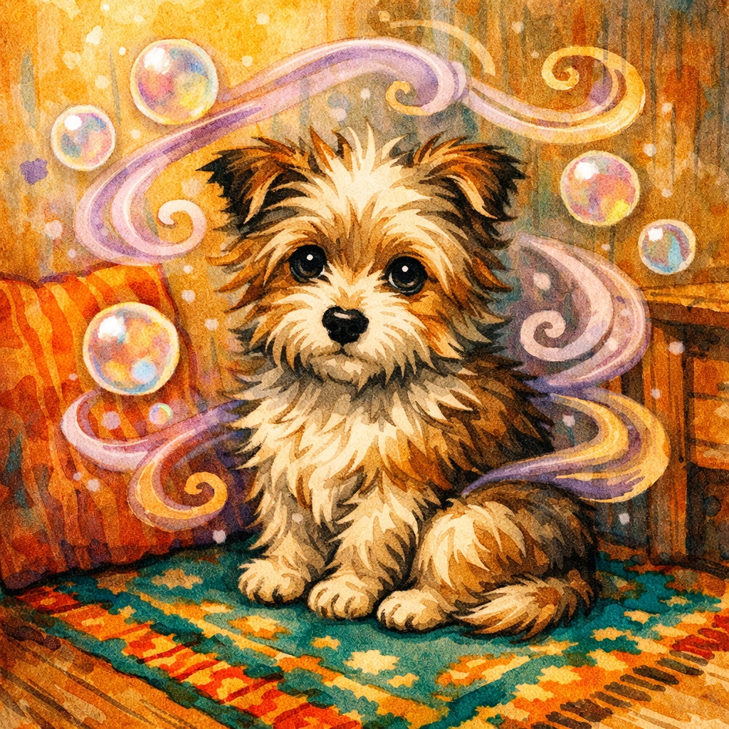 A shy foster dog relaxing in a quiet room to emphasize the importance of decompression.