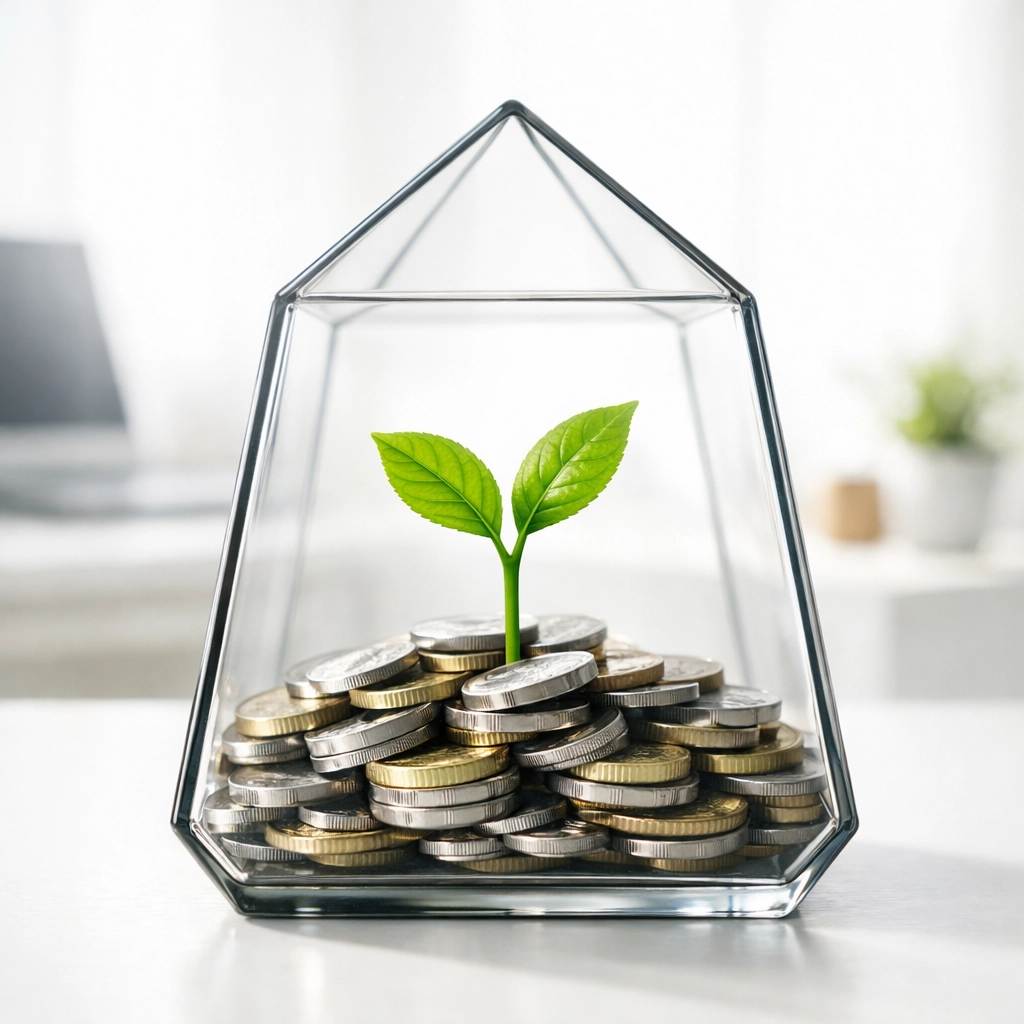 A green sprout growing from coins illustrating the long-term growth of savings in a high-yield account.