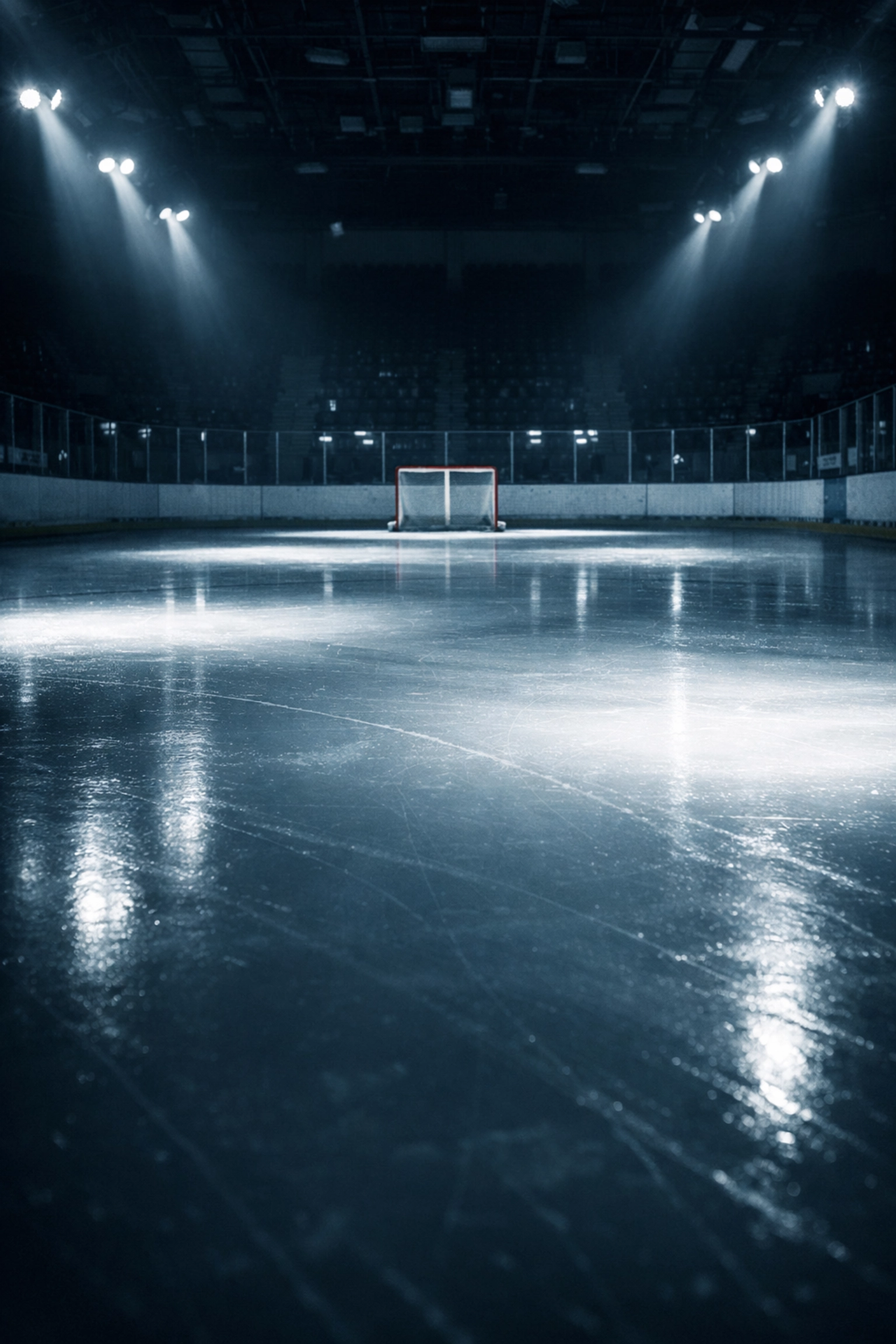 Empty hockey rink after Canada's overtime loss to USA in 2026 Olympic final