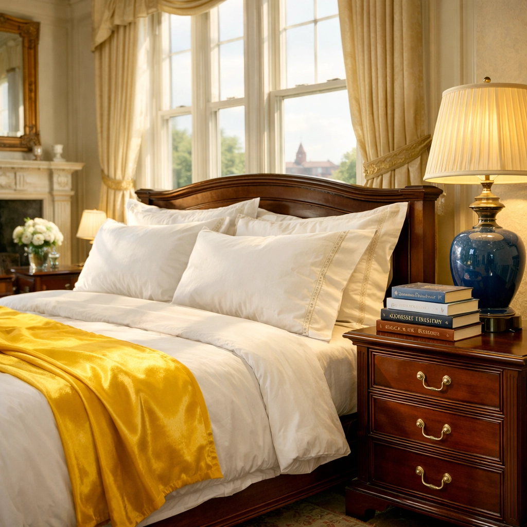 Elegant master bedroom showcasing high-quality maid services Worcester in a luxury local estate.