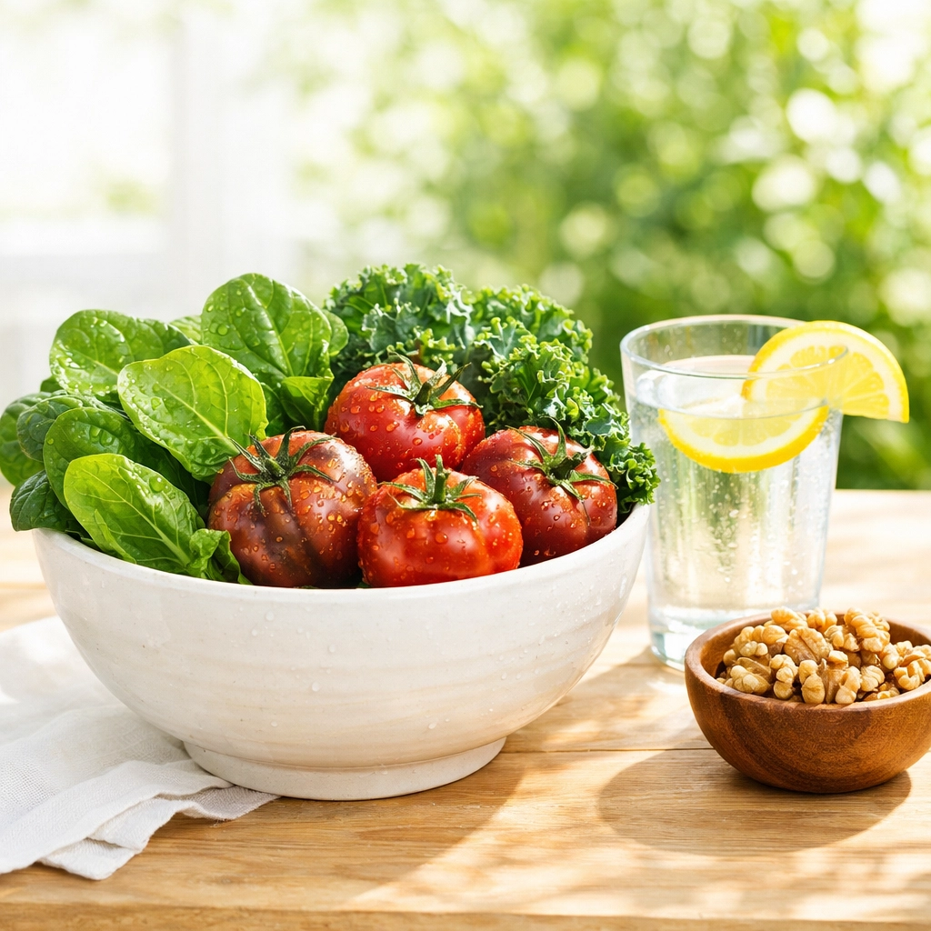 Vibrant plant-based foods rich in fiber and antioxidants to support health and longevity.