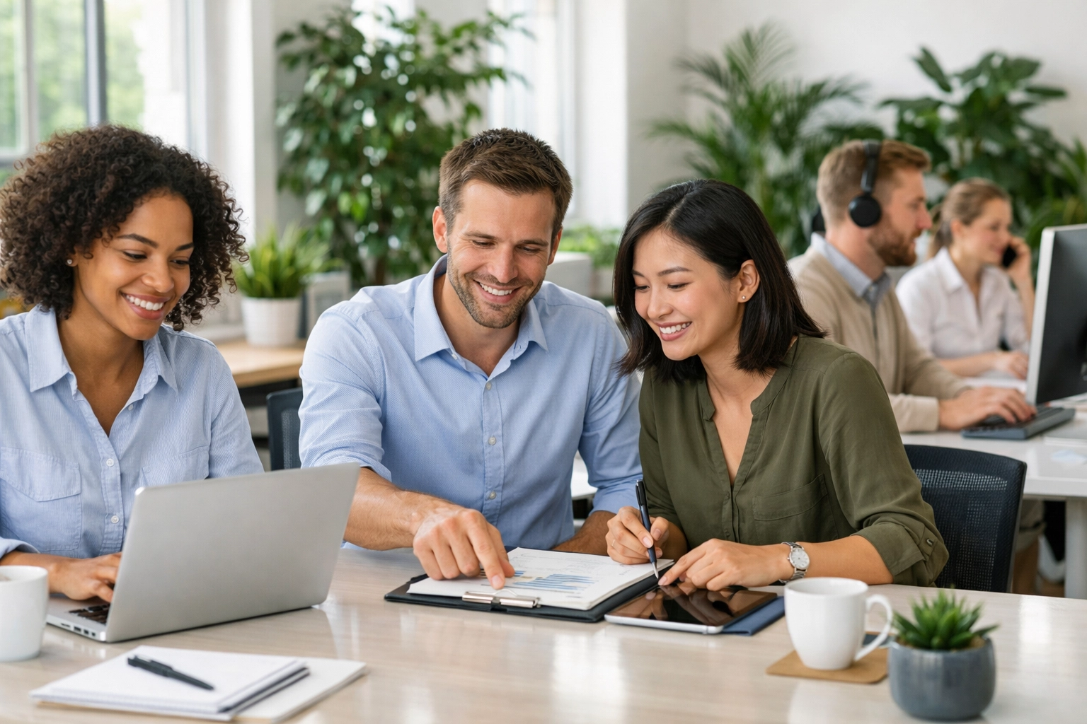 Employees working in a healthy workspace after commercial cleaning services Westchester County NY.