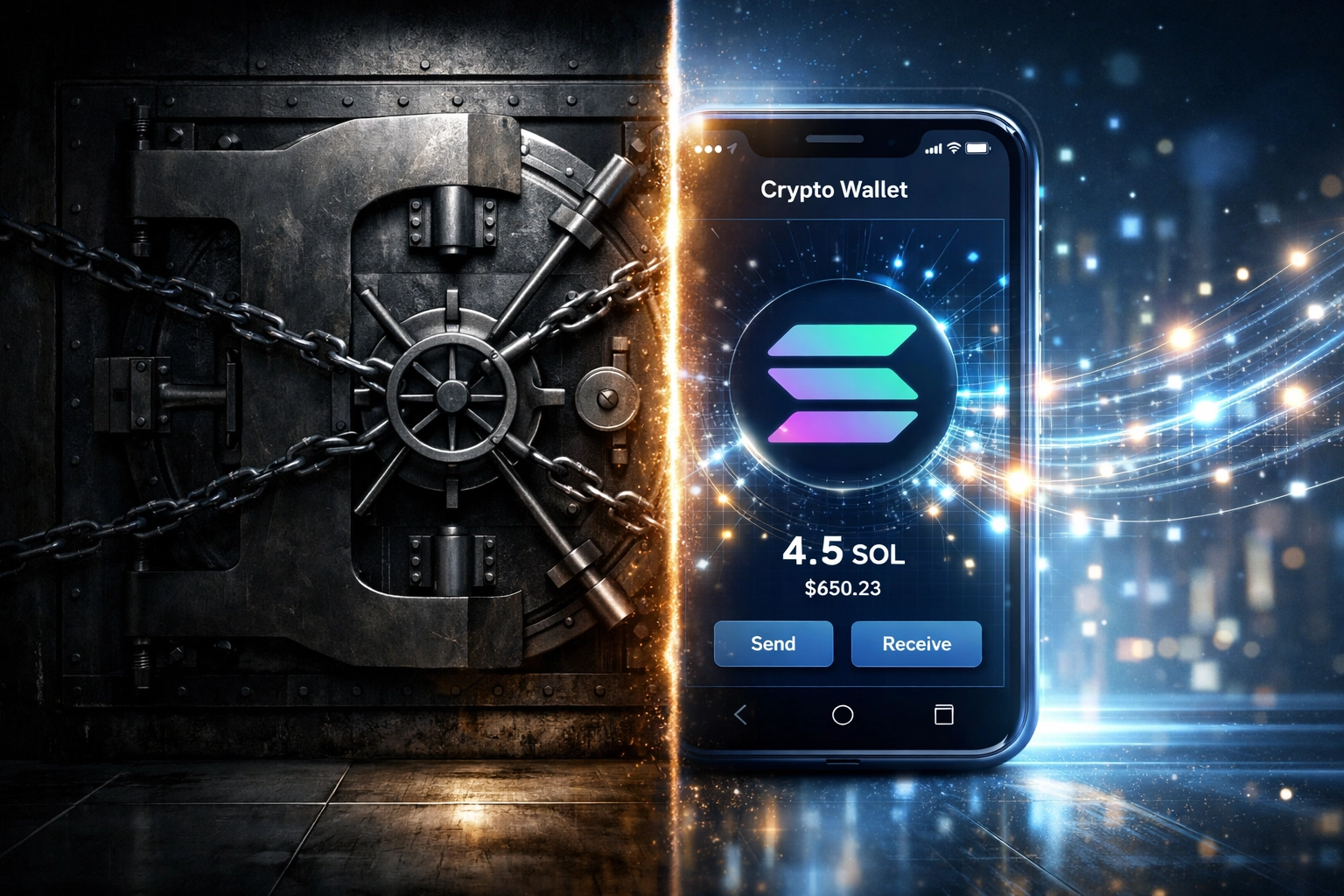 Self-custody crypto wallet vs custodial payment processor showing instant transaction control