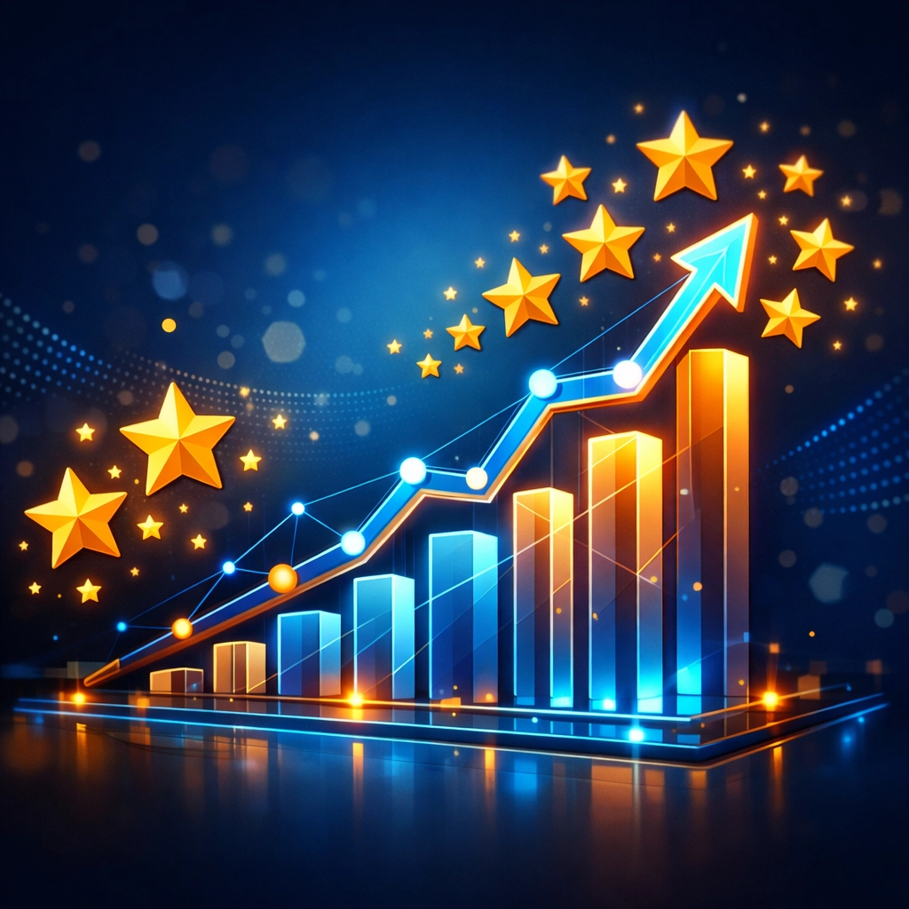 Business growth chart with increasing 5-star reviews from automation