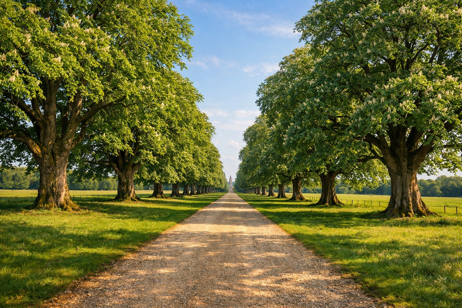 The tree-lined Broad Avenue at Cirencester Park, a grand limestone estate in the heart of the Cotswolds.
