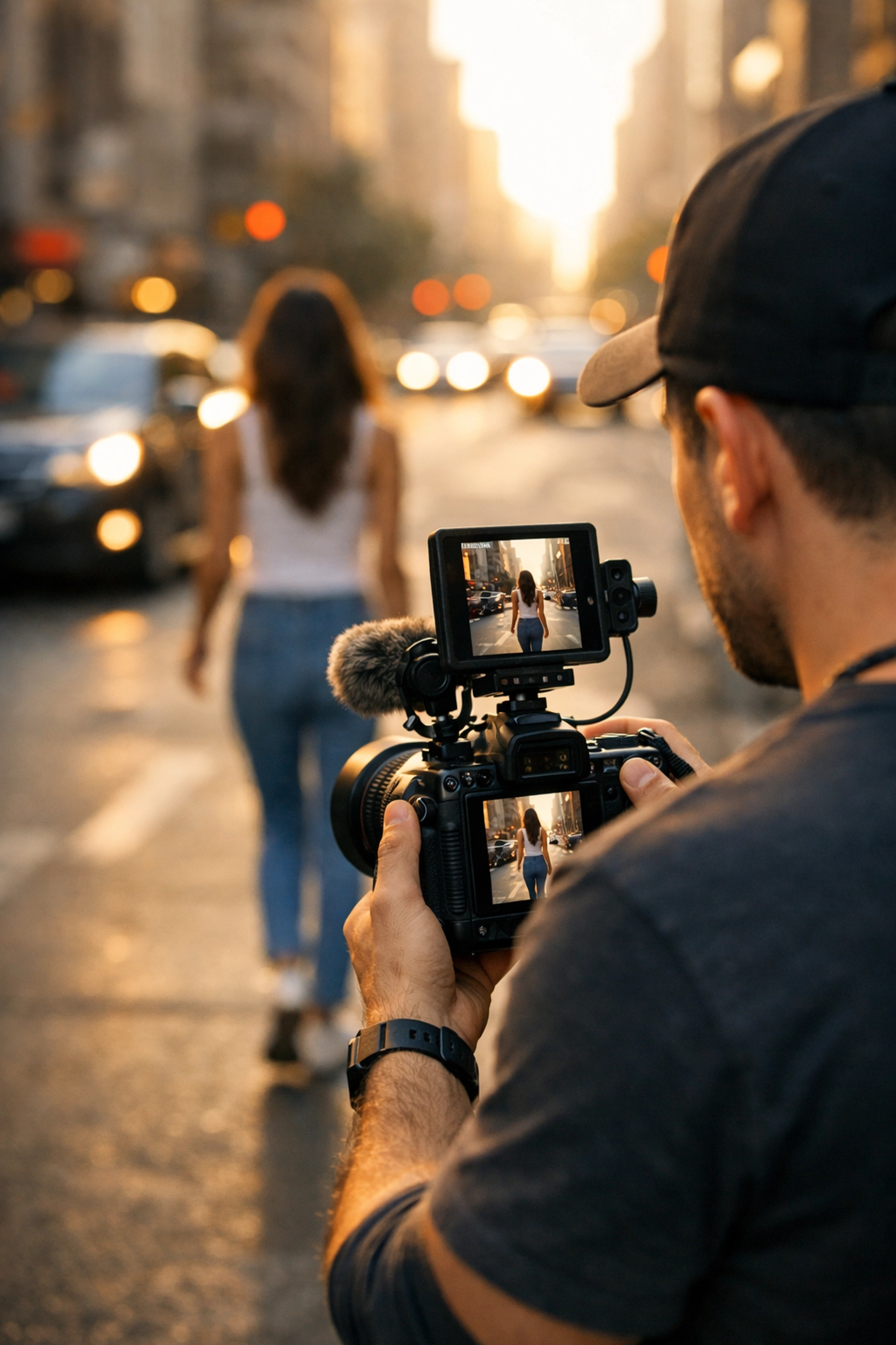 Photographer shooting professional hybrid photo and video content for a social media brand package.