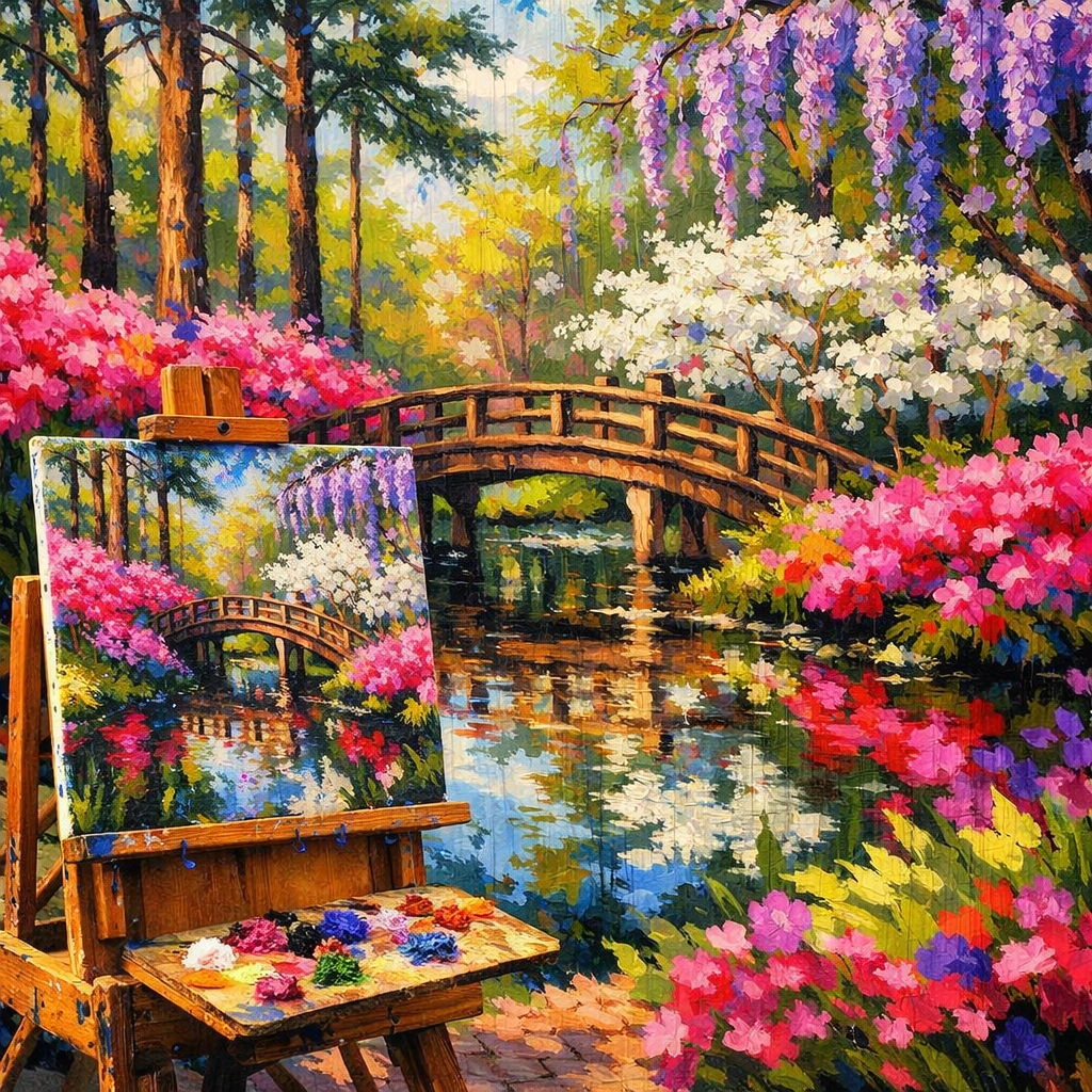 Impressionist art of azaleas in bloom at Azalea Park during the Summerville Flowertown Festival.