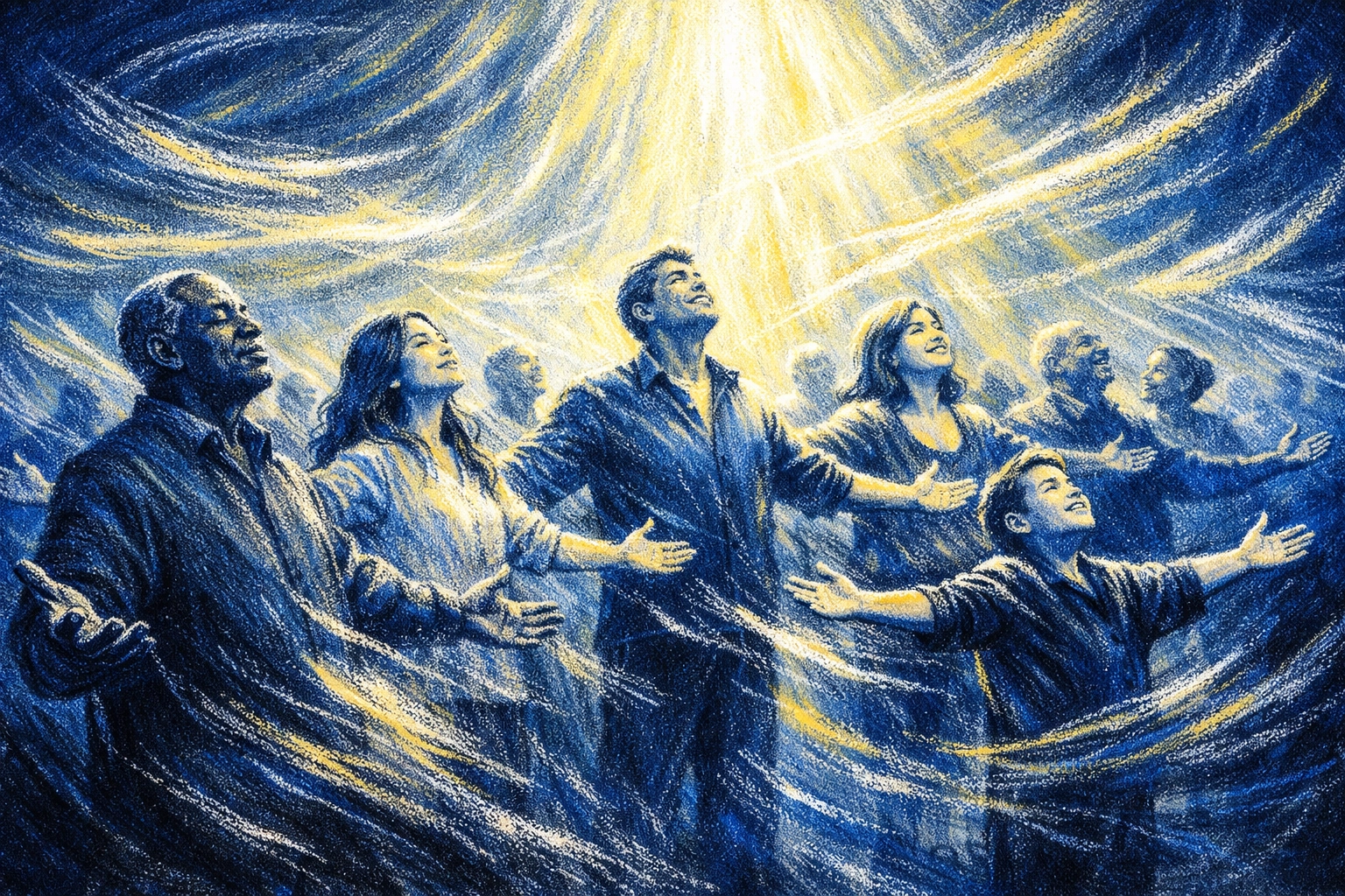 Diverse group in prayer seeking a spiritual outpouring and revival at First Assembly Memphis.