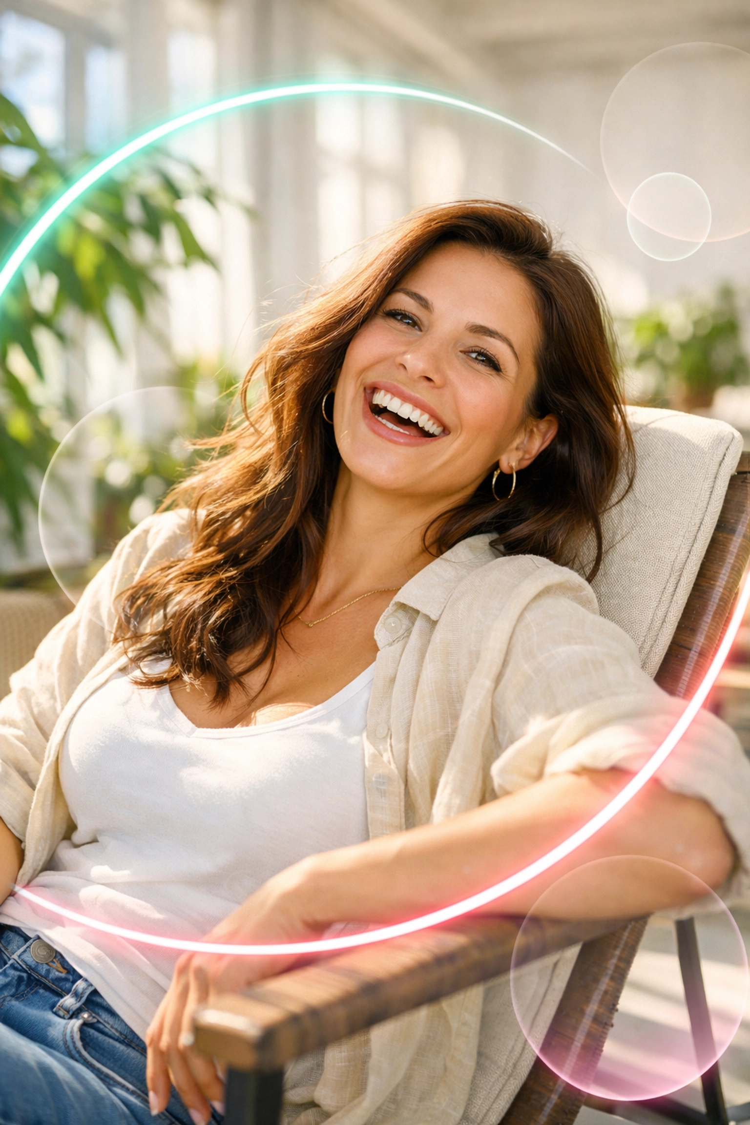 A confident trans woman smiling warmly while embracing her journey of self-acceptance and authentic living.