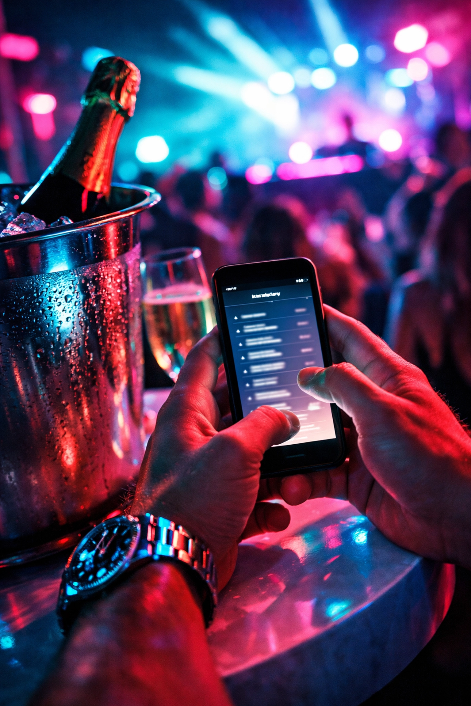 VIP table concierge service with champagne at an elite Mykonos nightlife venue.