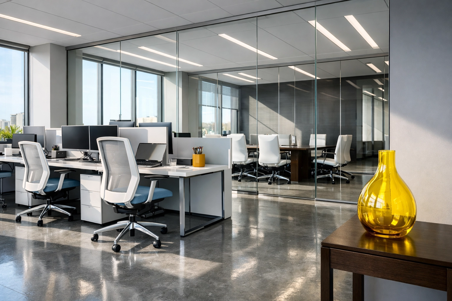 Clean and dust-free modern office space in Maynard showing professional commercial cleaning results.