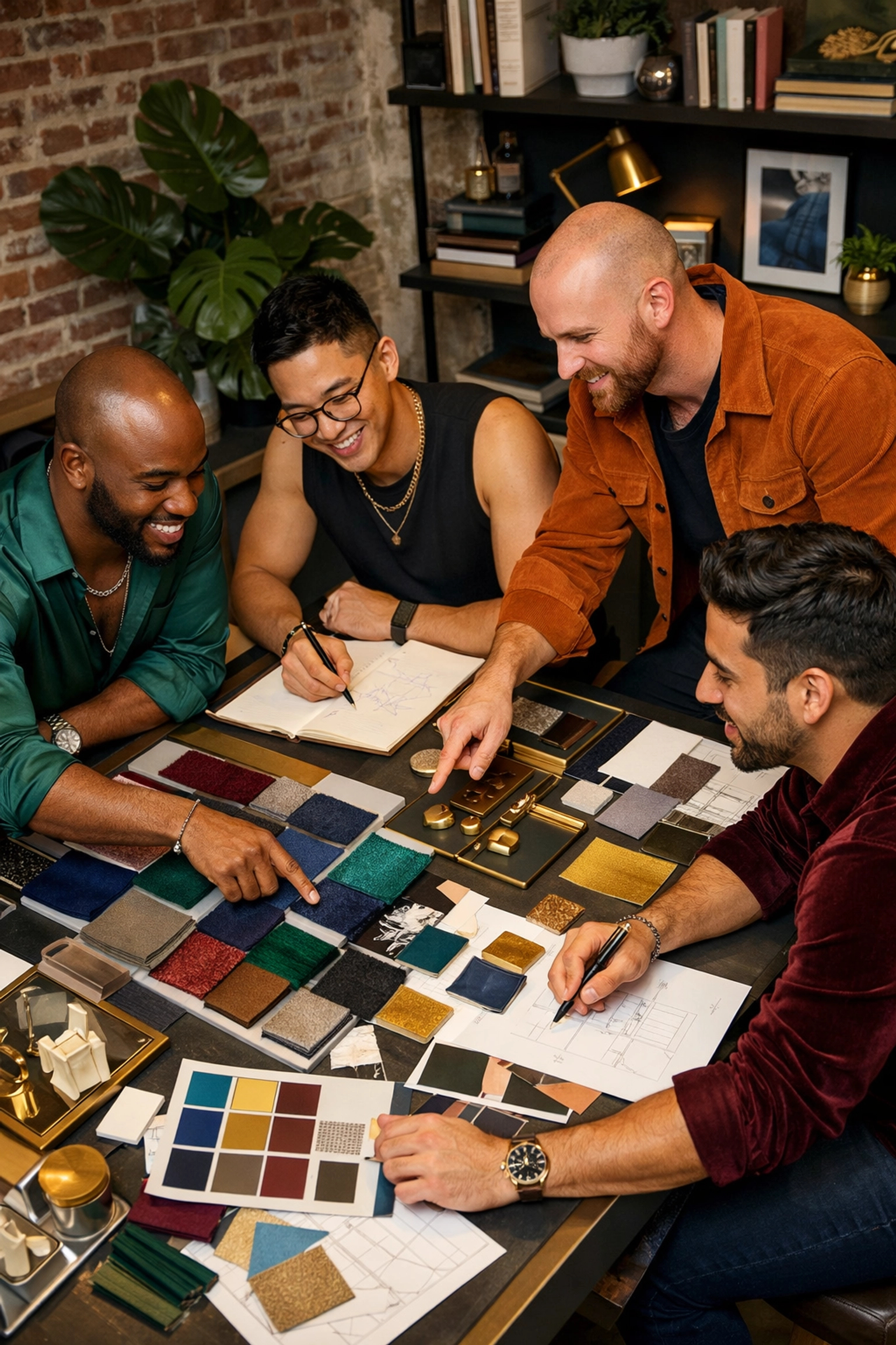Gay interior designers collaborating in modern studio exemplifying LGBTQ+ creative excellence