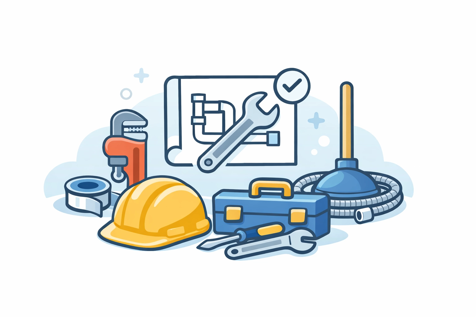 Professional plumber toolkit and blueprint representing licensed and certified plumbing services in Adelaide.