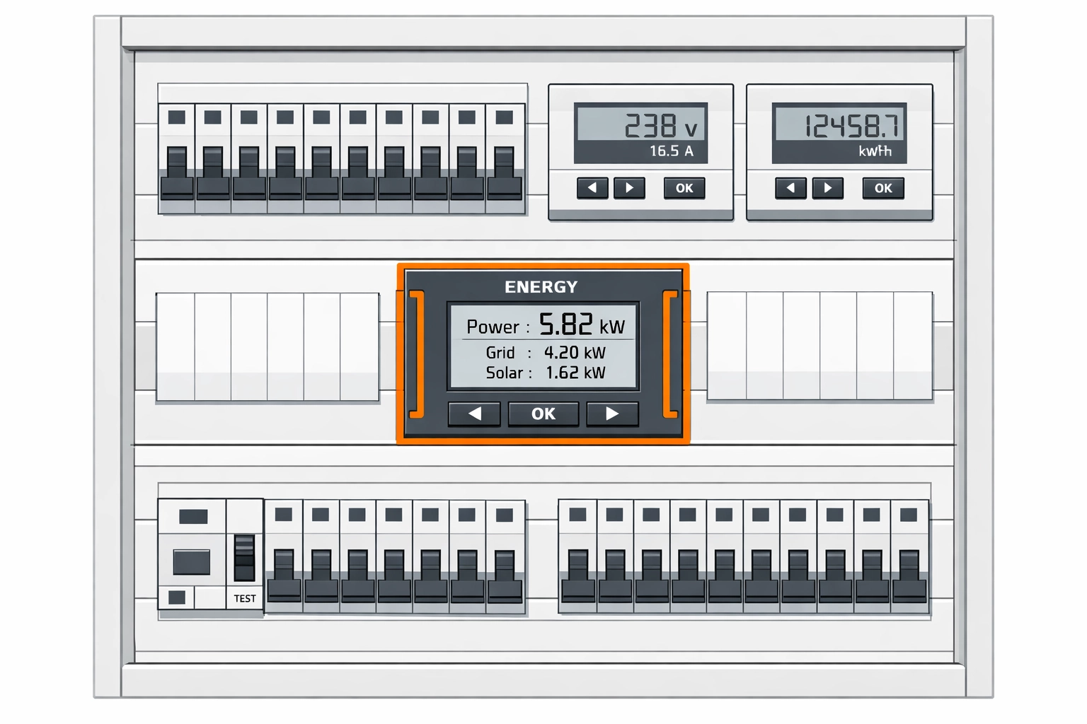 Moderner Elektro-Verteilerkasten mit intelligenten Modulen für das Energiemanagement in Wien.