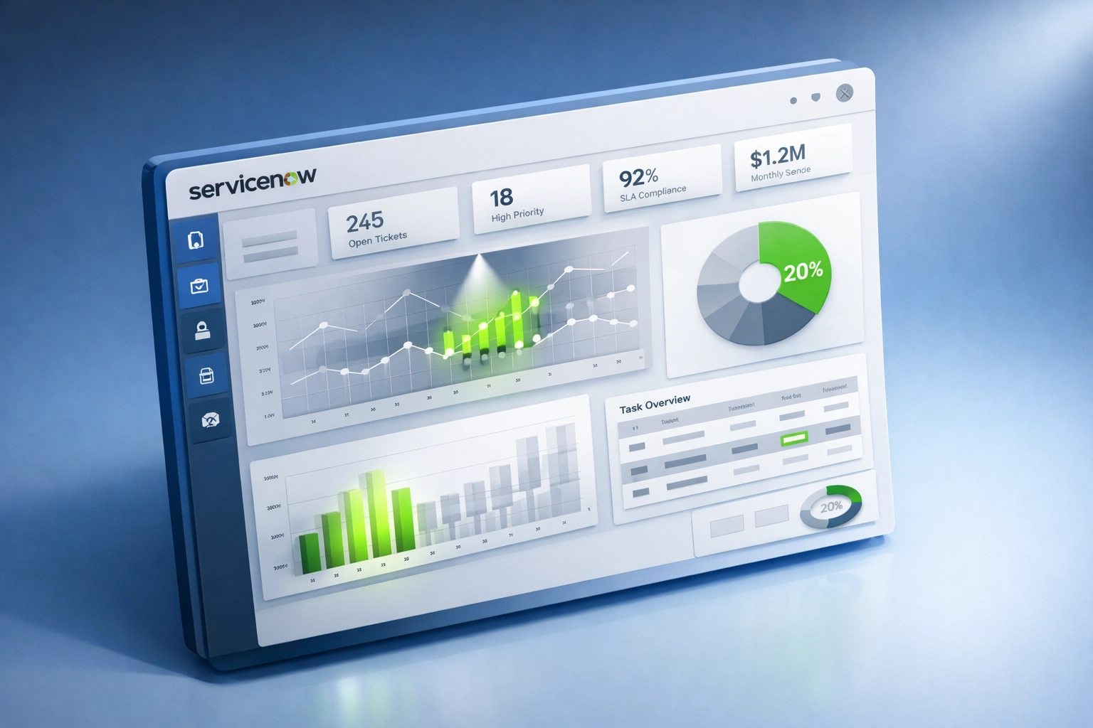 ServiceNow dashboard highlighting essential 20% configuration data versus unnecessary 80% data granularity