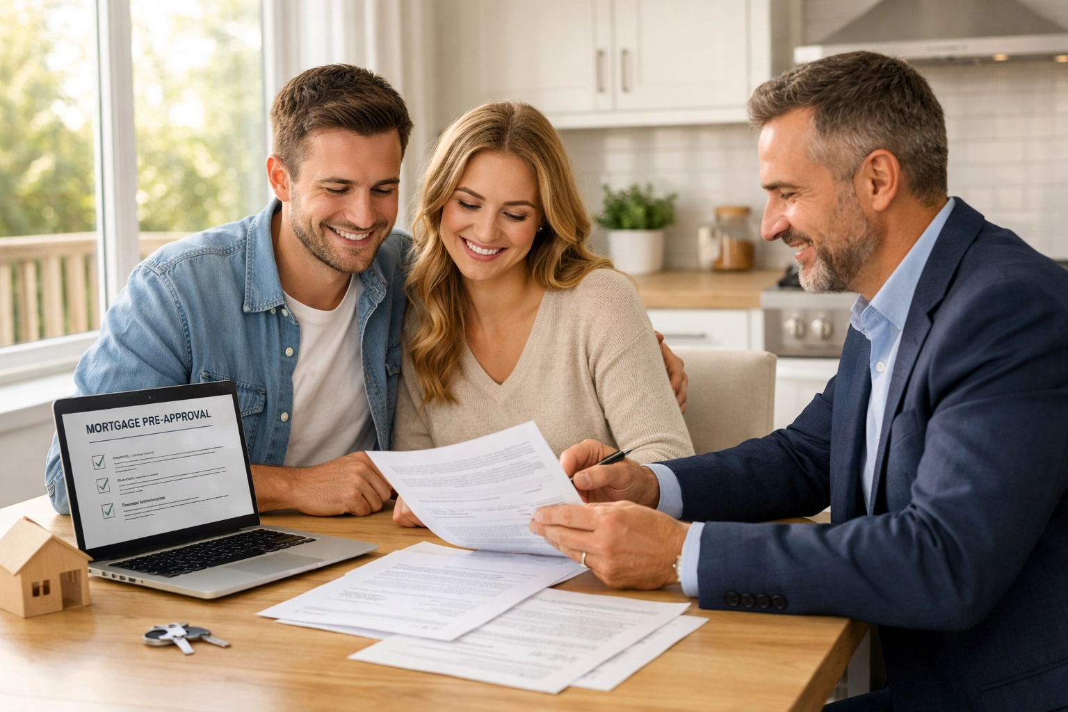 Home buyers reviewing preapproval documents with Placer County realtor