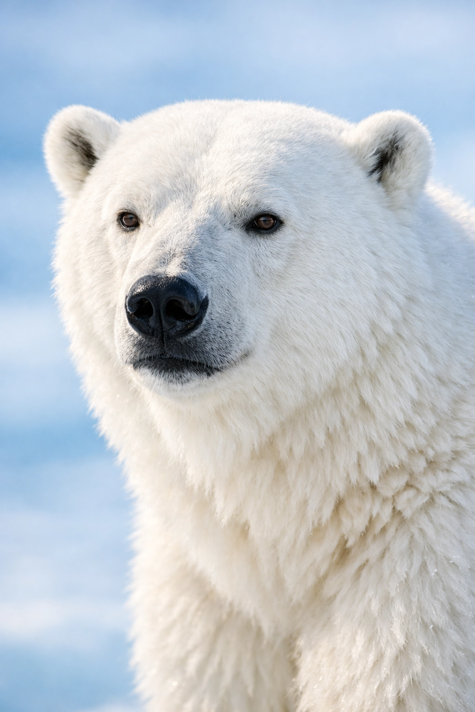 Professional high-quality close-up portrait of a polar bear for zoo and aquarium conservation marketing.