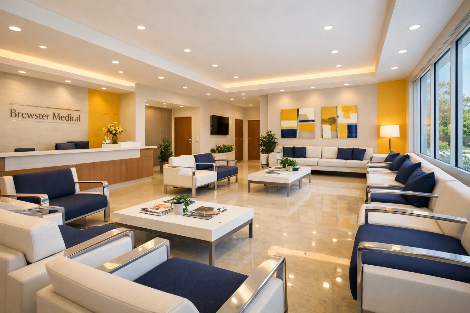 Clean and modern medical office waiting room in Brewster showing professional commercial cleaning standards.