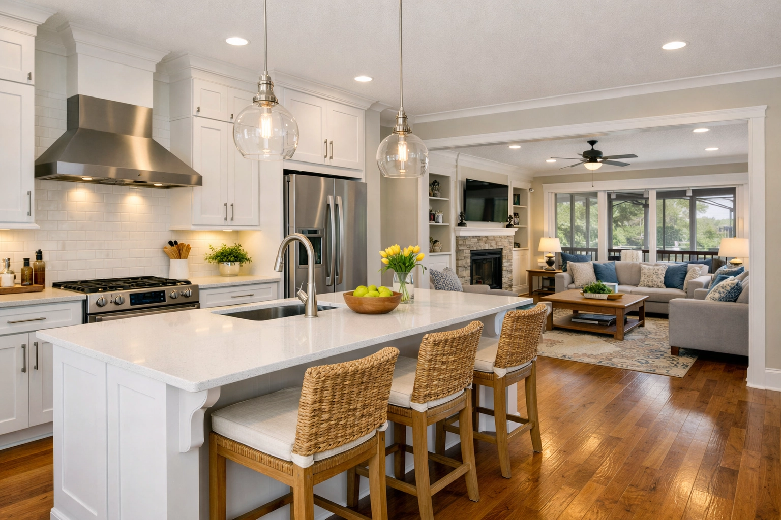Modern open-concept kitchen in Gainesville family home with professional real estate photography
