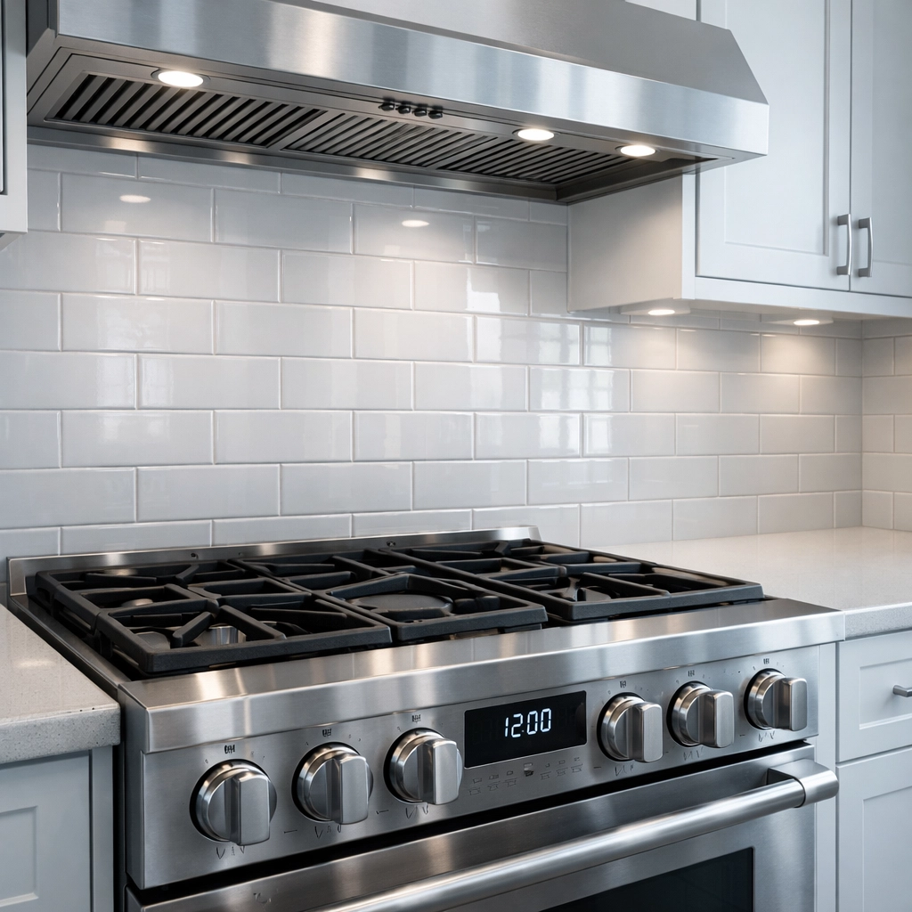 Spotless modern kitchen with a clean stainless steel stove after a professional property turnover.