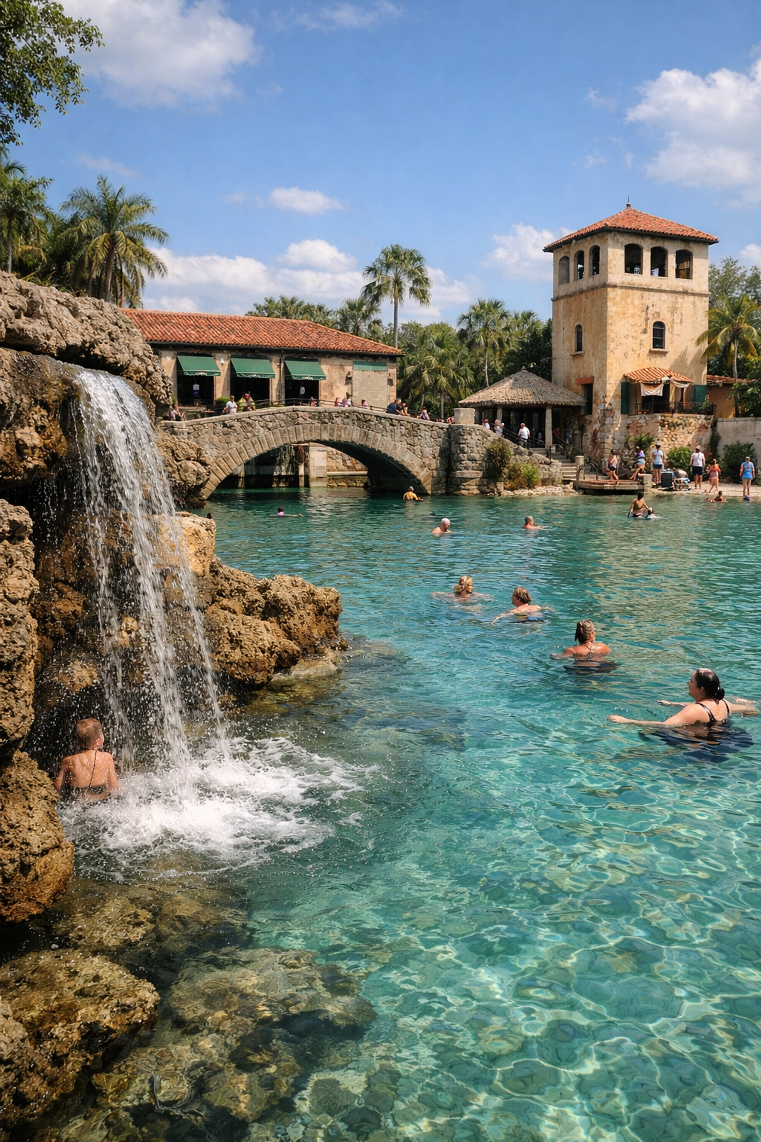 The Venetian Pool in Coral Gables with its historic coral rock architecture and waterfalls.