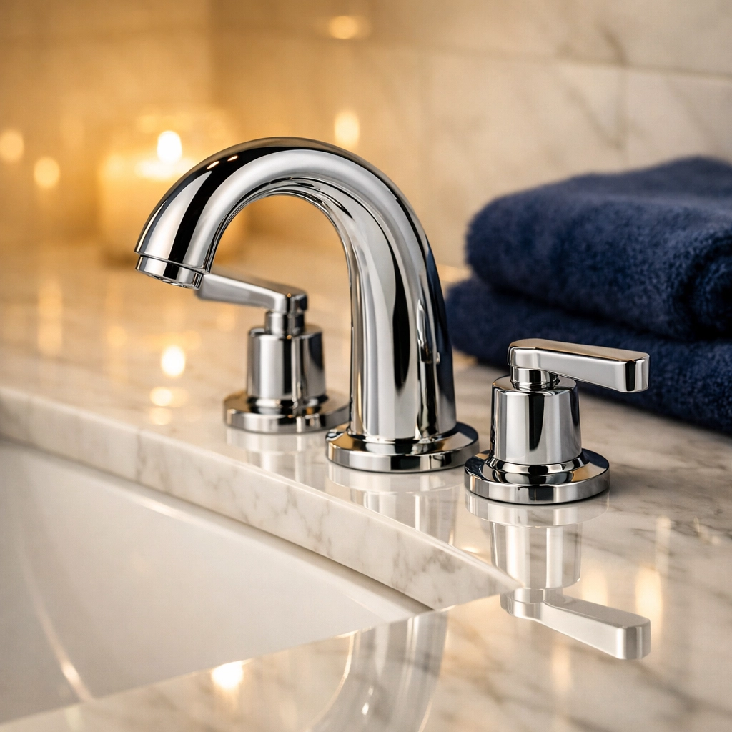 Spotless luxury bathroom with chrome fixtures after professional deep cleaning in Marblehead.
